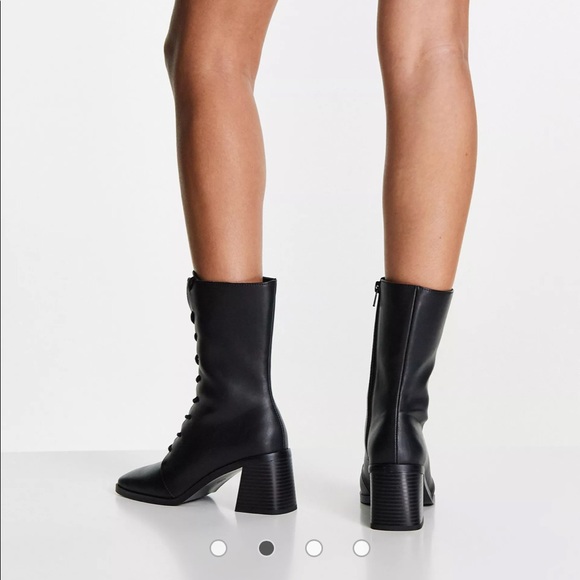 Monki Elma vegan lace up heeled boots in black US 7.5 - Picture 4 of 8